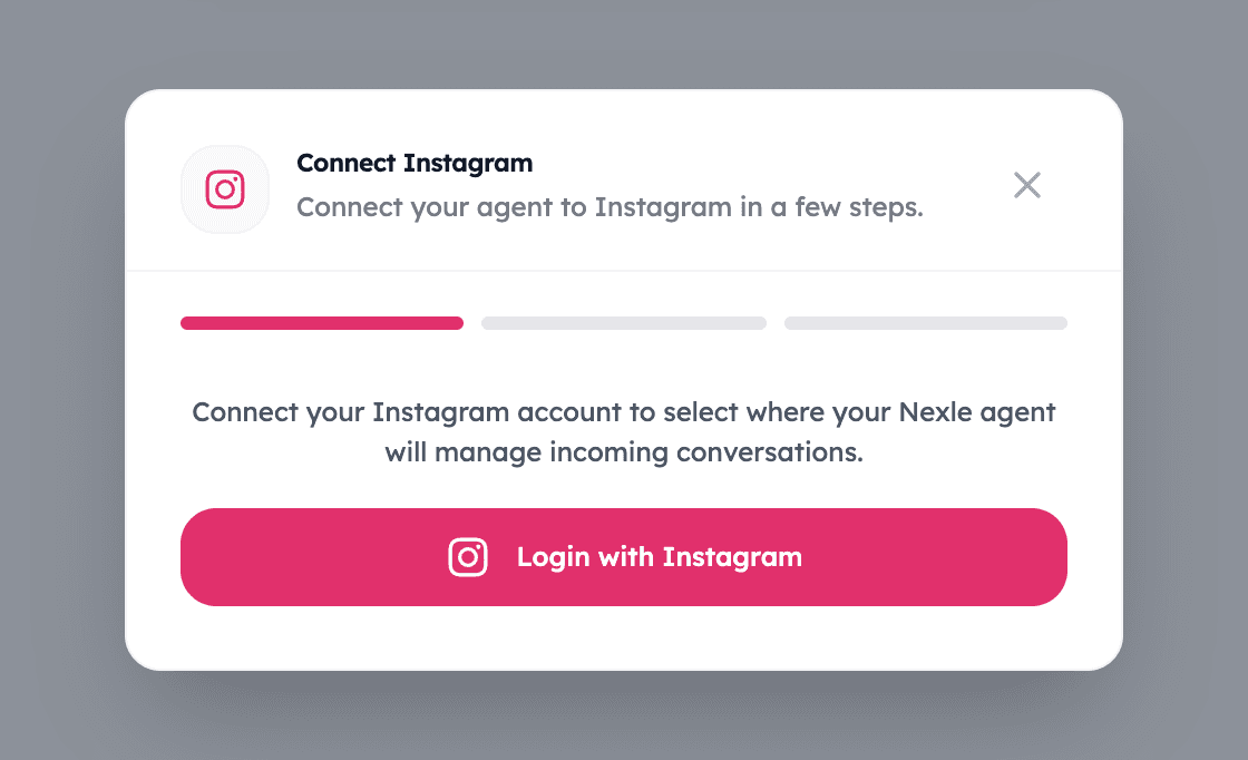 Nexle dashboard: Connect Instagram dialog with the Login with Instagram button